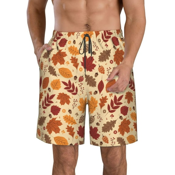Salouo Autumn Leaves 2 Pattern Swim Trunks for Men,Men's Hawaiian Bathing Suit Swimsuits Quick Dry Swimming Board Shorts Beach Shorts with Pockets-Small