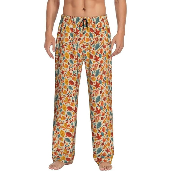 Salouo Autumn Leaves 3 Print Pajama Pants for Men, Lounge Pants Elastic Waistband Casual Men's sleepwear Loungewear Sleep Pajama Pant -XX-Large