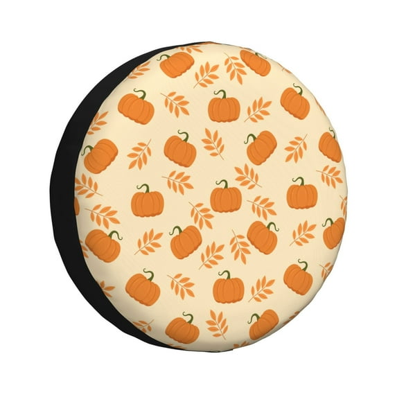 Salouo Autumn Leaves And Pumpkins Print Spare Tire Cover 14-17 inch Spare Tire Protector Universal Tough Tire Wheel Cover for Trailer SUV and Truck-15 inch