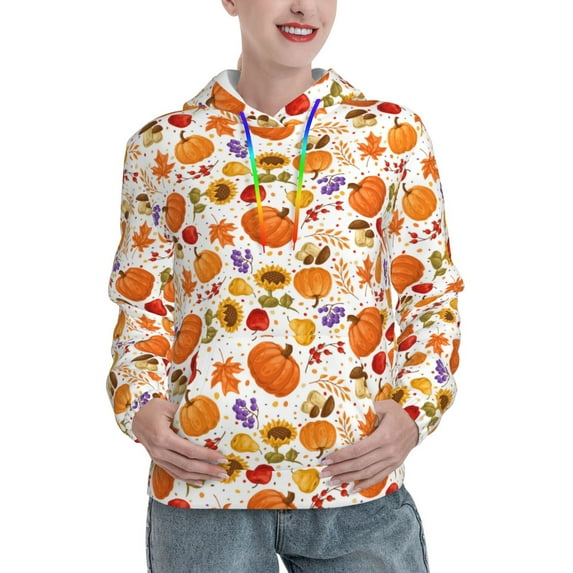 Salouo Autumn Plants Pattern Hoodie Sweatshirts for Women, Autumn Pullover Hoodie Workout Sweat Women's Long Sleeve Preppy Sweatshirts-Large