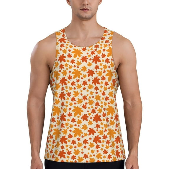 Salouo Autumn Red and Orange Maple Leaves for Men's Tank Tops,Sleeveless Muscle Shirts for Men Quick Dry Workout Tank Top Gym Muscle Tee Fitness Bodybuilding Sleeveless T Shirt-4X-Large