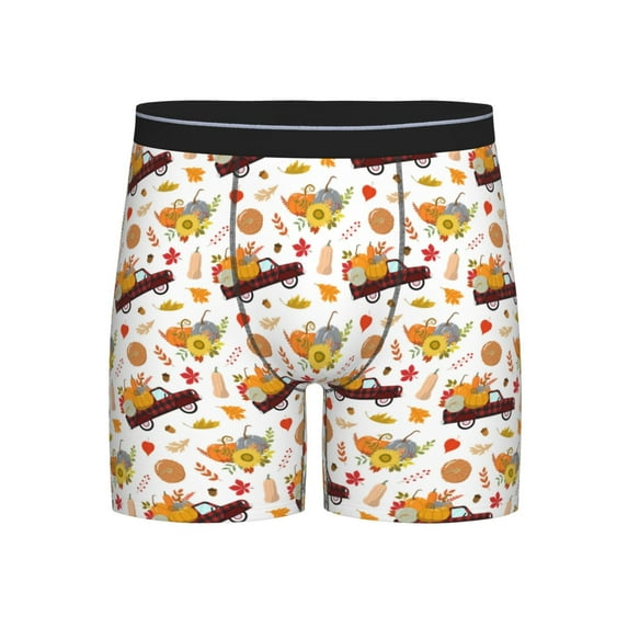 Salouo Autumn Red Truck Pattern Men's Boxer Briefs, Soft & Breathable Underwear Elastic Waistband Briefs for Men,1-Pack