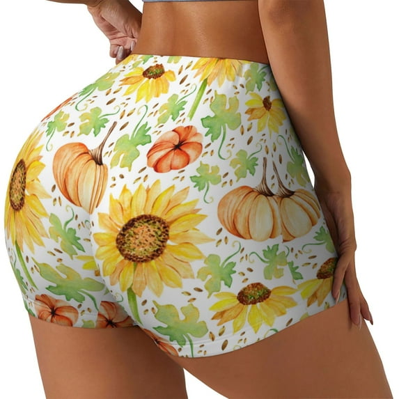 Salouo Autumn Theme Print Women's Athletic Shorts,Booty Shorts Biker Shorts High Waisted Elastic Workout Shorts for Yoga Gym Running Sports-X-Large