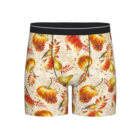 Salouo Autumn With Birds Pattern Men's Boxer Briefs, Soft & Breathable Underwear Elastic Waistband Briefs for Men,1-Pack