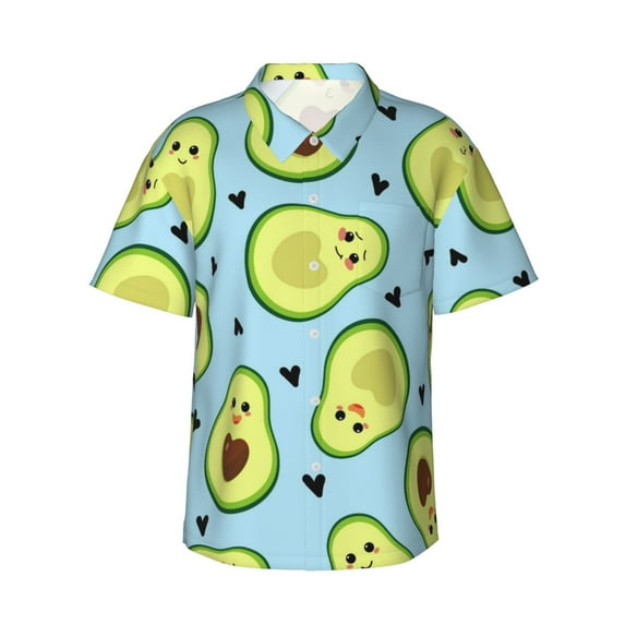 Salouo Avocado and Hearts for Hawaiian Shirt for Men,Summer Beach Casual Short Sleeve Button Down Shirts Men's Regular-Fit Short-Sleeve Print Shirt -Large