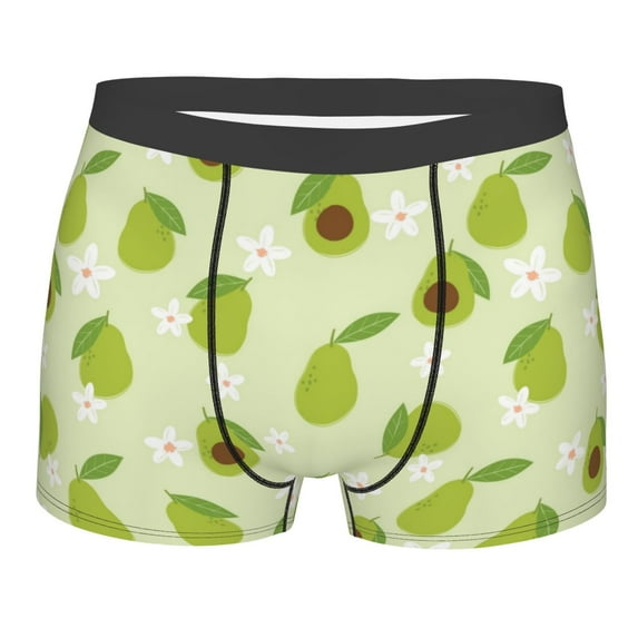 Salouo Avocado With Leaf And Flower Print Men's Boxer Briefs,Breathable Underwear Elastic Waistband Briefs for Men -X-Large