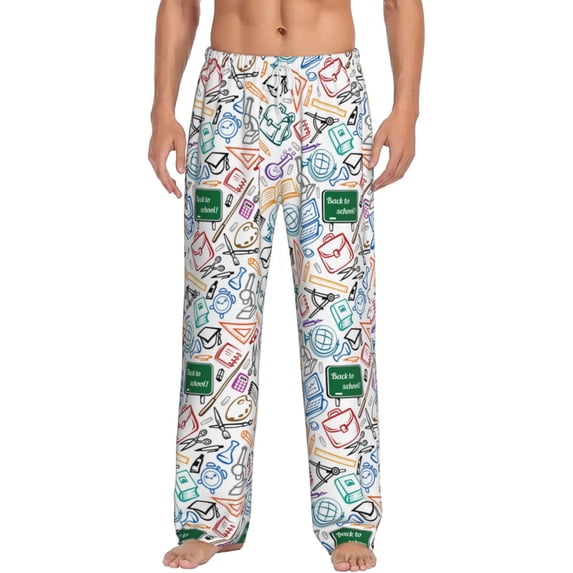 Salouo Back To School Print Pajama Pants for Men, Lounge Pants Elastic Waistband Casual Men's sleepwear Loungewear Sleep Pajama Pant -Large