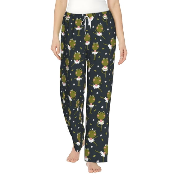 Salouo Ballerina Frogs Print Women's Pajama Pants Casual Loose Sweatpants PJs Flowy Pants Drawstring Palazzo for Women Wide Leg Pants Lounge Pajama -Medium