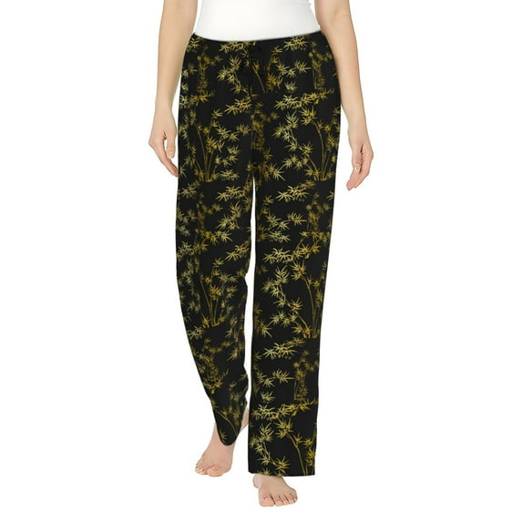 Salouo Bamboo Print Women's Pajama Pants Casual Loose Sweatpants PJs Flowy Pants Drawstring Palazzo for Women Wide Leg Pants Lounge Pajama -Medium