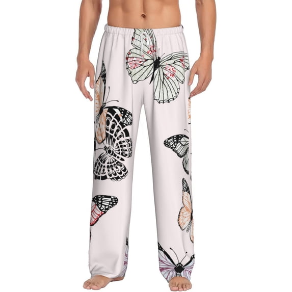 Salouo Beautiful Butterfly Print Pajama Pants for Men, Lounge Pants Elastic Waistband Casual Men's sleepwear Loungewear Sleep Pajama Pant -Large