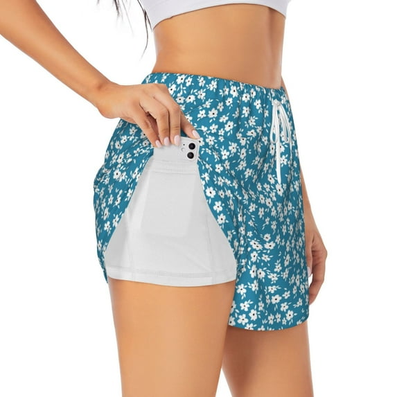 Salouo Beautiful Floral Print Women's 2 in 1 Running Shorts Double-Layer Shorts Athletic Workout Gym Yoga Shorts Running Shorts for Women-Medium