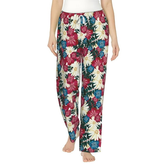 Salouo Beautiful Flower Print Women's Pajama Pants Casual Loose Sweatpants PJs Flowy Pants Drawstring Palazzo for Women Wide Leg Pants Lounge Pajama -Small