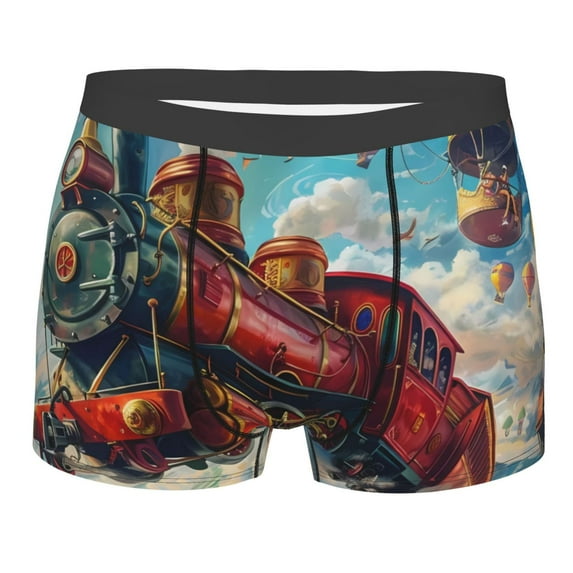 Salouo Beautiful Red Train Hot Air Balloon Print Men's Boxer Briefs,Breathable Underwear Elastic Waistband Briefs for Men -X-Large