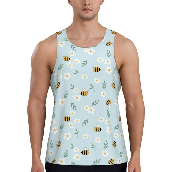 Salouo Bee Flower for Men's Tank Tops,Sleeveless Muscle Shirts for Men Quick Dry Workout Tank Top Gym Muscle Tee Fitness Bodybuilding Sleeveless T Shirt-Medium