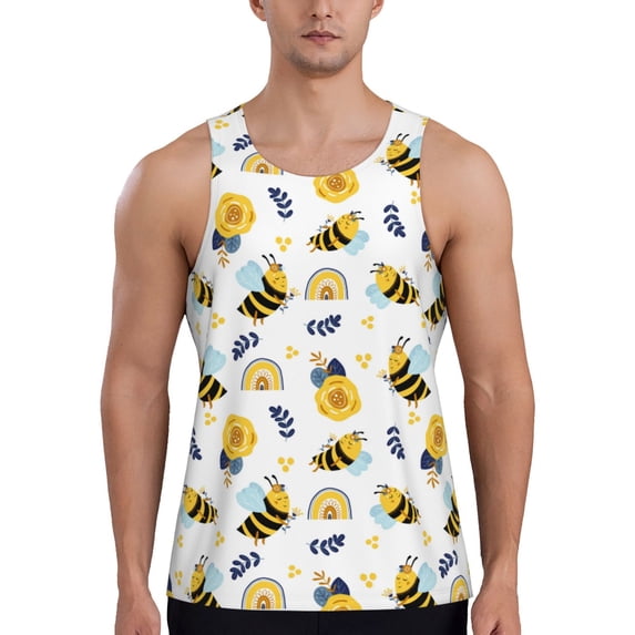 Salouo Bees And Rainbows for Men's Tank Tops,Sleeveless Muscle Shirts for Men Quick Dry Workout Tank Top Gym Muscle Tee Fitness Bodybuilding Sleeveless T Shirt-Large