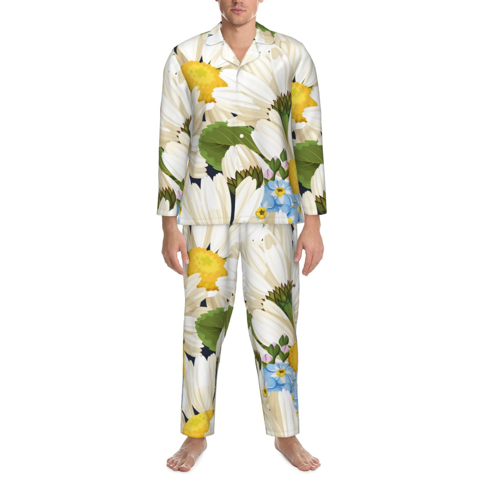 Salouo Bees Collecting Nectar Print ButtonFront Long Sleeve Pajama Set