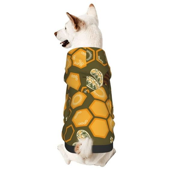 Salouo Bees and Honeycombs Pattern Small Dog Hoodie Sweatshirts Dog Clothes Coat Clothing Puppy Sweater Outfit Pullover Pet Winter Coat Sweater Outfit-Medium