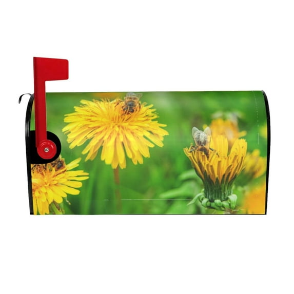Salouo Bees Pollinates A Yellow Dandelion for Magnetic Mailbox Covers Waterproof Post Box Cover Post Letter Box Cover Post Box Cover Home Decor for Garden/Yard /Farmhouse-25.5x21 in