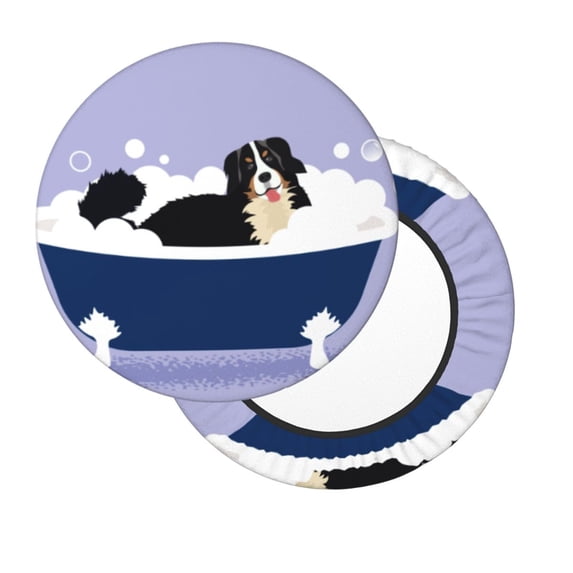 Salouo Bernese Mountain Dog Sitting Bath Tub Pattern Bar Stool Cushion Cover, Round Crease-Resistant Stretchy Dustproof Stool Seat Slipcover for Bar Round Chair-14 inch