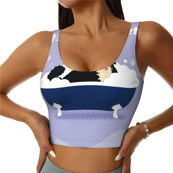 Salouo Bernese Mountain Dog Sitting Bath Tub Print Sports Bras for Women,Womens Round Neck Sports Bra Workout Crop Tank Tops Padded with Built in Shelf Yoga Bra-X-Large