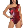 thumbnail image 1 of Salouo Berry Infused Refreshment Pattern One Shoulder Ruffled One Piece Swimsuit for Women V Neck Swimwear Tummy Control Bathing Suit-Large, 1 of 6