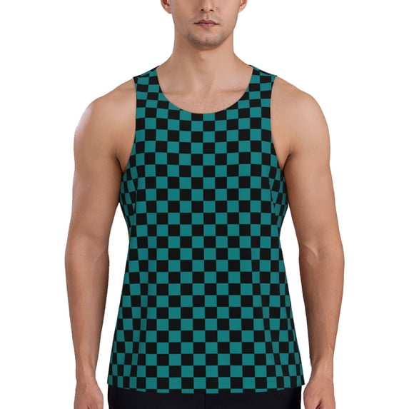 Salouo Black And Teal Checkerboard for Men's Tank Tops,Sleeveless Muscle Shirts for Men Quick Dry Workout Tank Top Gym Muscle Tee Fitness Bodybuilding Sleeveless T Shirt-3X-Large