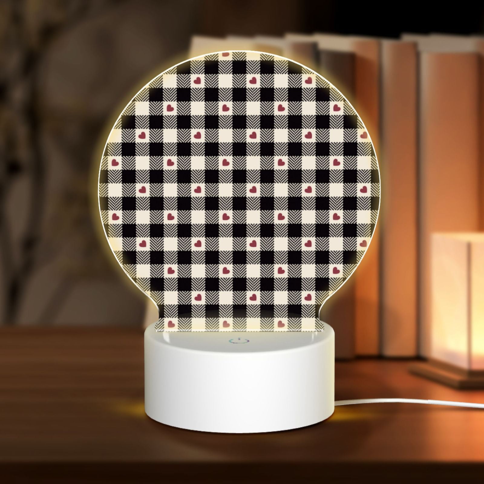 Salouo Black Plaid Heart for Round Acrylic Night Light - Acrylic Sheets ...