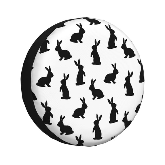 Salouo Black Rabbit Print Spare Tire Cover 14-17 inch Spare Tire Protector Universal Tough Tire Wheel Cover for Trailer SUV and Truck-15 inch