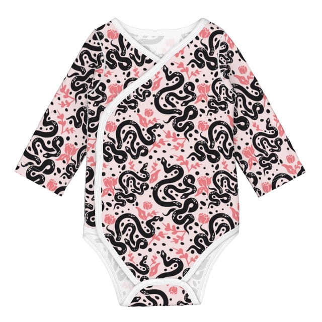 Salouo Black Snake Print LongSleeve Bodysuits for Infant,OnePiece for