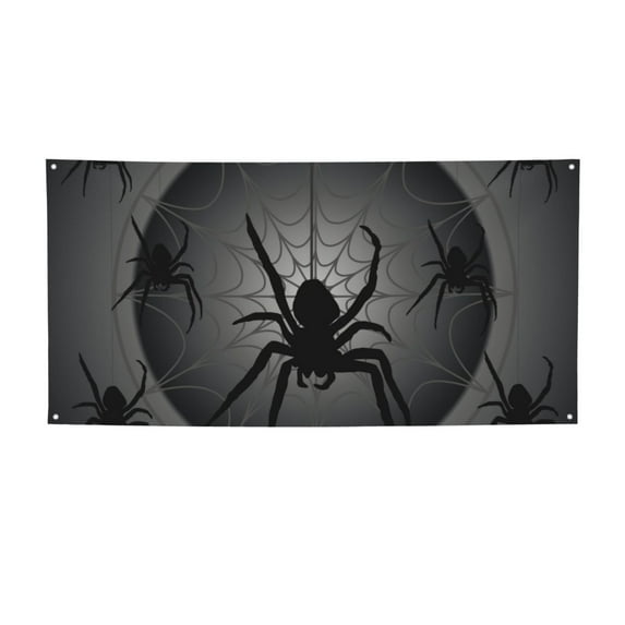Salouo Black Spiders Pattern Holiday Banner Outside Party Decoration Banner (1PC) Festival Supplies Fit for Birthday Parties & Celebrations & Chrismas-Medium