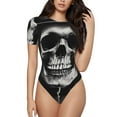thumbnail image 1 of Salouo Black White Hat Skull for Women's Short Sleeve Bodysuit,Sexy Bodysuits One Piece Round Neck Bodysuit Shapewear Tummy Control-Medium, 1 of 7