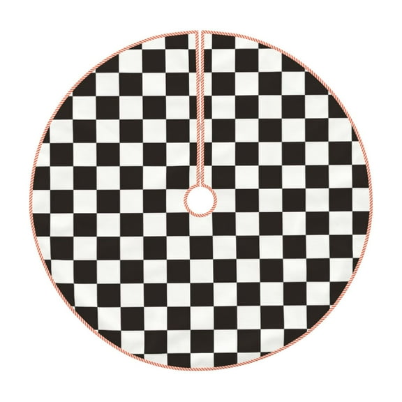 Salouo Black and White Checkerboard Christmas Tree Skirt 30" Farmhouse Christmas Decorations Snowman Xmas Tree Skirt Tree Mat for Holiday Party Decor