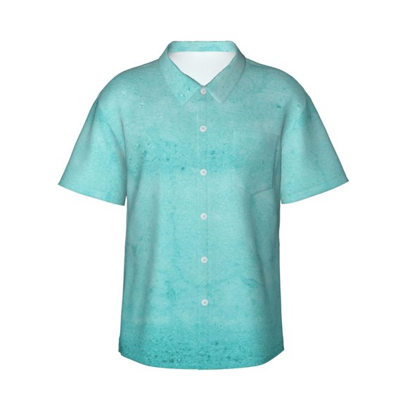 Salouo Blue And Turquoise for Hawaiian Shirt for Men,Summer Beach Casual Short Sleeve Button Down Shirts Men's Regular-Fit Short-Sleeve Print Shirt -3X-Large
