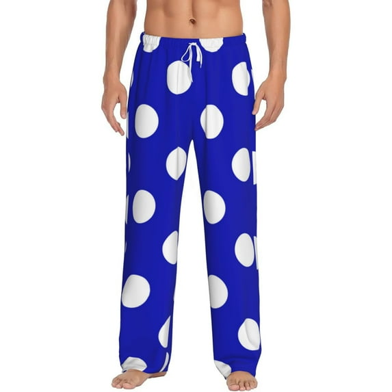 Salouo Blue And White Polka Dot Print Pajama Pants for Men, Lounge Pants Elastic Waistband Casual Men's sleepwear Loungewear Sleep Pajama Pant -Small