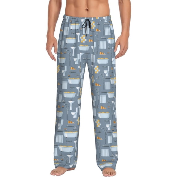 Salouo Blue Bathroom Print Pajama Pants for Men, Lounge Pants Elastic Waistband Casual Men's sleepwear Loungewear Sleep Pajama Pant -XX-Large