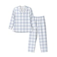 thumbnail image 1 of Salouo Blue Checkboard Print Button-Front Long Sleeve Pajama Set for Men, Soft 2Pjs Men's Long Sleeve Sleepwear-Medium, 1 of 7