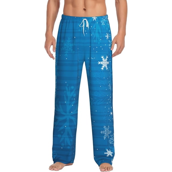 Salouo Blue Christmas Print Pajama Pants for Men, Lounge Pants Elastic Waistband Casual Men's sleepwear Loungewear Sleep Pajama Pant -Medium