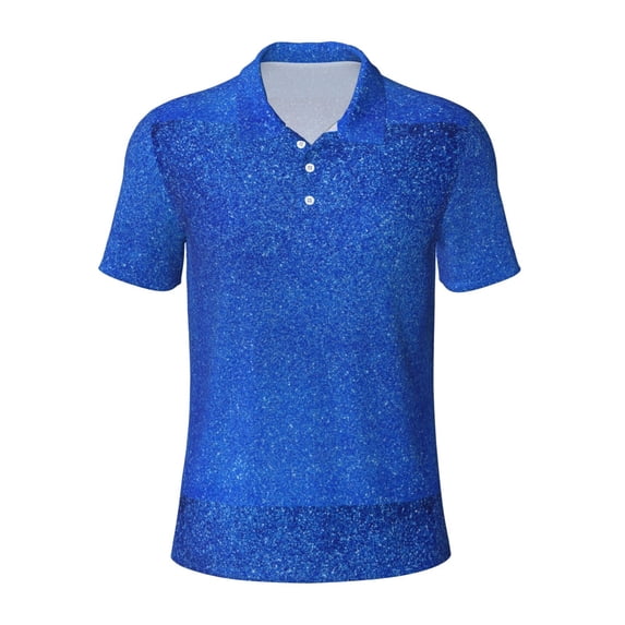 Salouo Blue Glitter for Men's Short Sleeve Polo Shirts,Polo Shirts for Men Performance Short Sleeve Golf Shirt Athletic Casual Collared T-Shirt-XX-Large