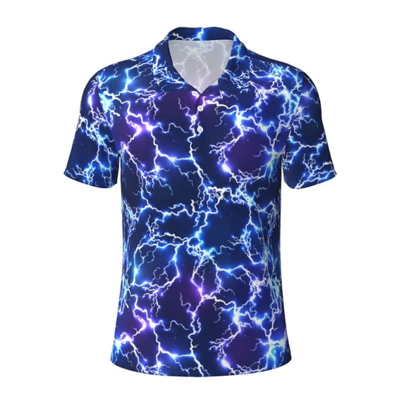 Salouo Blue Lightning1 for Men's Short Sleeve Polo Shirts,Polo Shirts for Men Performance Short Sleeve Golf Shirt Athletic Casual Collared T-Shirt-3X-Large