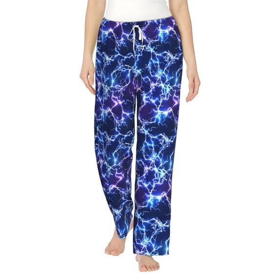 Salouo Blue Lightning1 Print Women's Pajama Pants Casual Loose Sweatpants PJs Flowy Pants Drawstring Palazzo for Women Wide Leg Pants Lounge Pajama -Medium