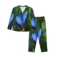 thumbnail image 1 of Salouo Blue Morpho butterfly Pattern Women's Pajamas Set Long Sleeve Button Down Sleepwear Soft Pj Lounge Sets for women 2 Piece Pjs Set with Long Pants-XX-Large, 1 of 7