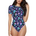thumbnail image 1 of Salouo Blue Skull Flower for Women's Short Sleeve Bodysuit,Sexy Bodysuits One Piece Round Neck Bodysuit Shapewear Tummy Control-Large, 1 of 7