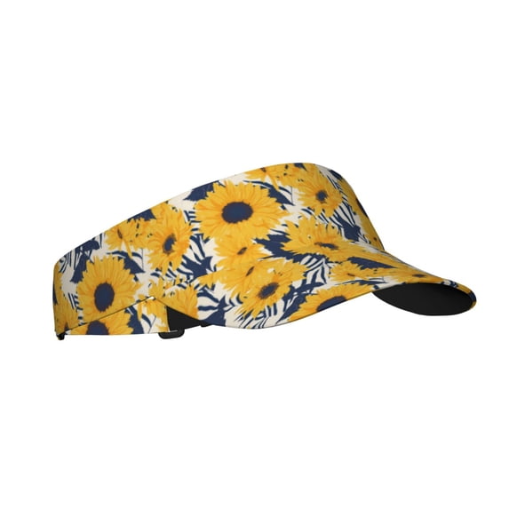Salouo Blue Striped Sunflower Pattern Sport Sun Visor Hats,1-Piece of Adult Sunscreen Visor Cap Adjustable Sun Hat for Outdoor Activities Fits for Women and Men (One Size)