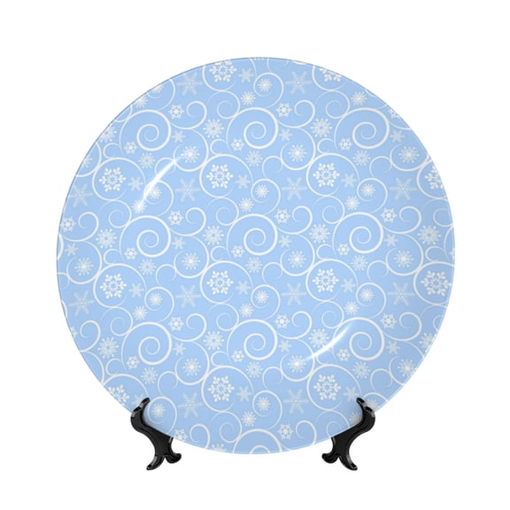 Salouo Blue snowflakes elegant Pattern Bone China Decorative Plate,Holiday Decor Decorative Ceramic Plates with Stand Elegant Home DéCor for Hallway/Living Room/Bedroom-7in
