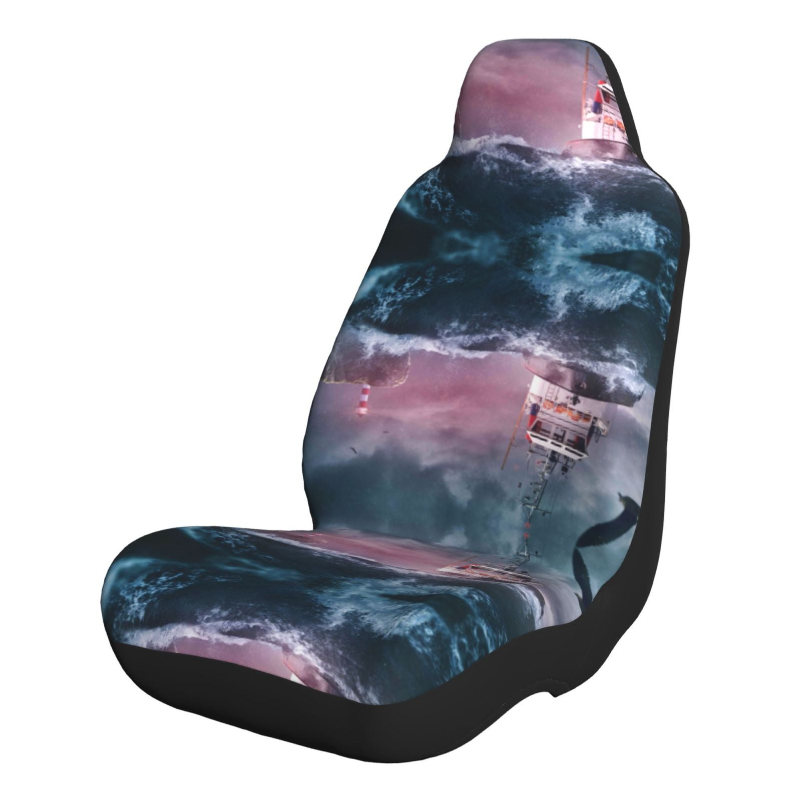 Salouo Boat Lighthouse Storm Waves Pattern Car Seat Covers,Universal