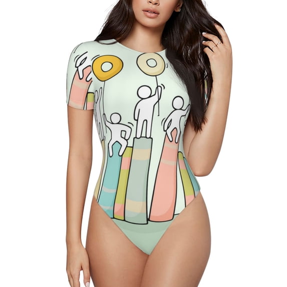 Salouo Books for Women's Short Sleeve Bodysuit,Sexy Bodysuits One Piece Round Neck Bodysuit Shapewear Tummy Control-XX-Large