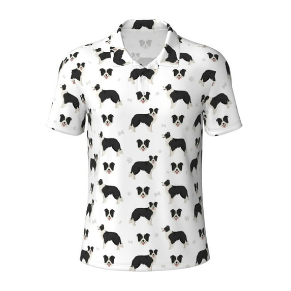 Salouo Border Collie Dog for Men's Short Sleeve Polo Shirts,Polo Shirts for Men Performance Short Sleeve Golf Shirt Athletic Casual Collared T-Shirt-Small
