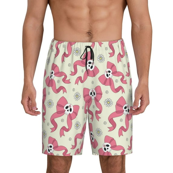 Salouo Bow With Sugar Skull Pattern Men's Sleep Pajama Shorts,Pajama Bottoms Elastic Waistband Sleep Pajama Short PJ Shorts for Men -4X-Large