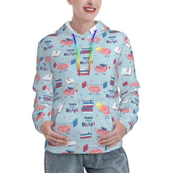 Salouo Brain Training Pattern Hoodie Sweatshirts for Women, Autumn Pullover Hoodie Workout Sweat Women's Long Sleeve Preppy Sweatshirts-XX-Large