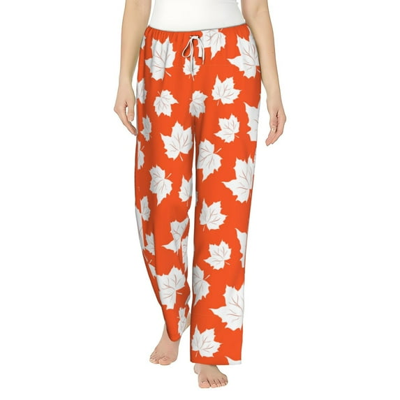 Salouo Bright Autumn Leaves Charm Print Women's Pajama Pants Casual Loose Sweatpants PJs Flowy Pants Drawstring Palazzo for Women Wide Leg Pants Lounge Pajama -Large
